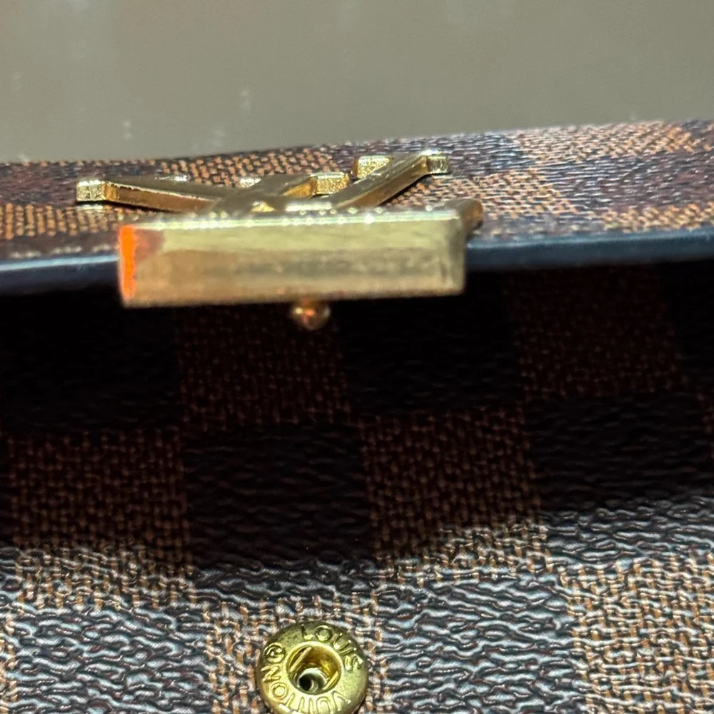 Louis Vuitton Brown Damier Ebène Long Wallet with Gold LV Hardware